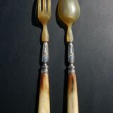 Carving Set + Salad Server Horn and Stainless Steel