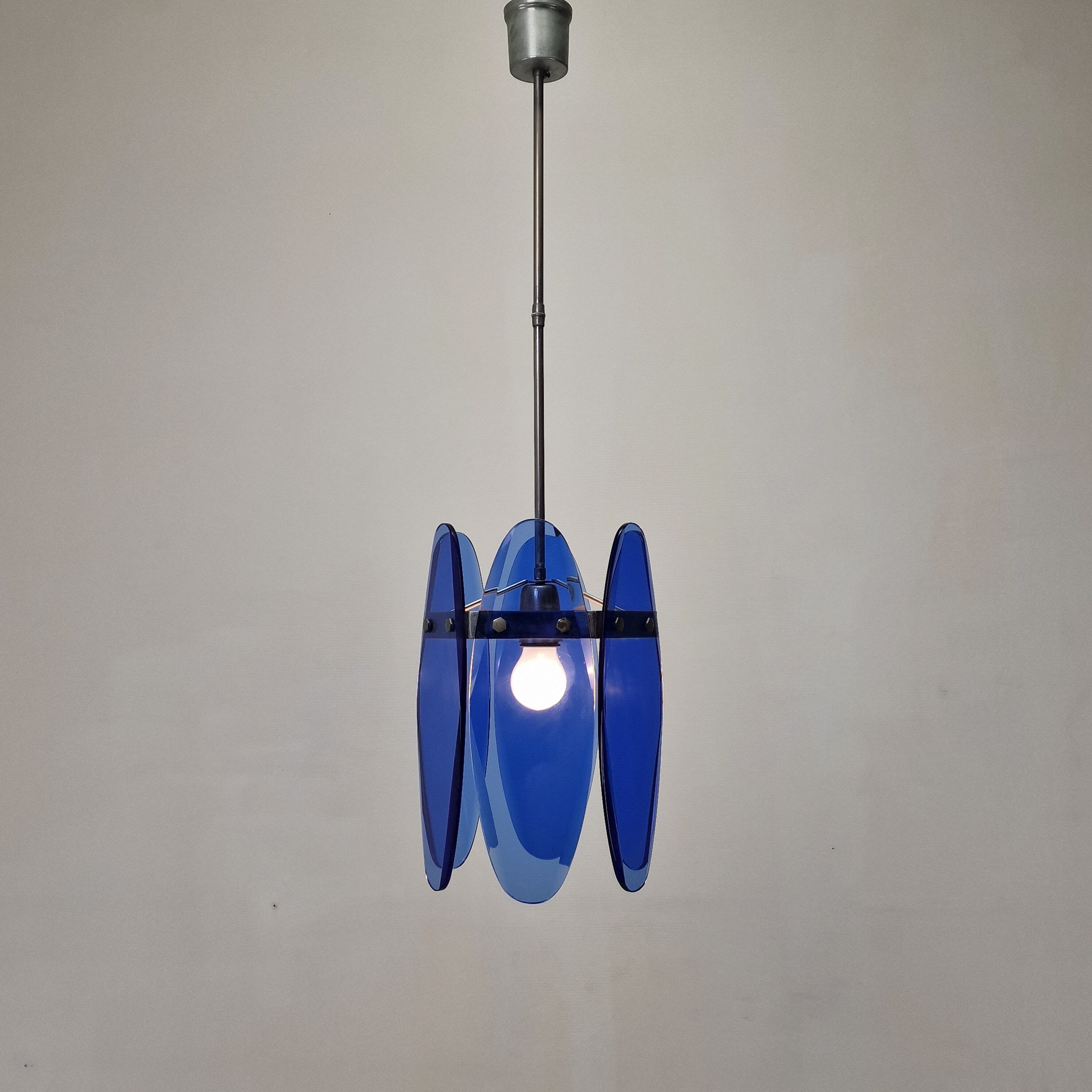Blue Glass Chandelier or Pendant by Veca, Italy 1970's