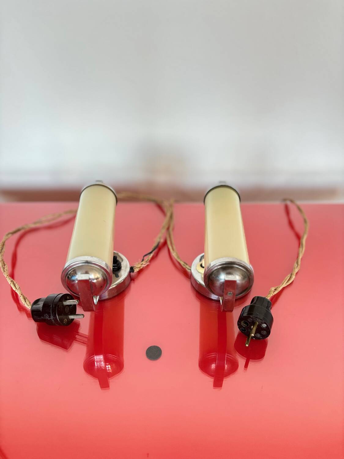 Functionalist set of bedside table lamps, Czechoslovakia