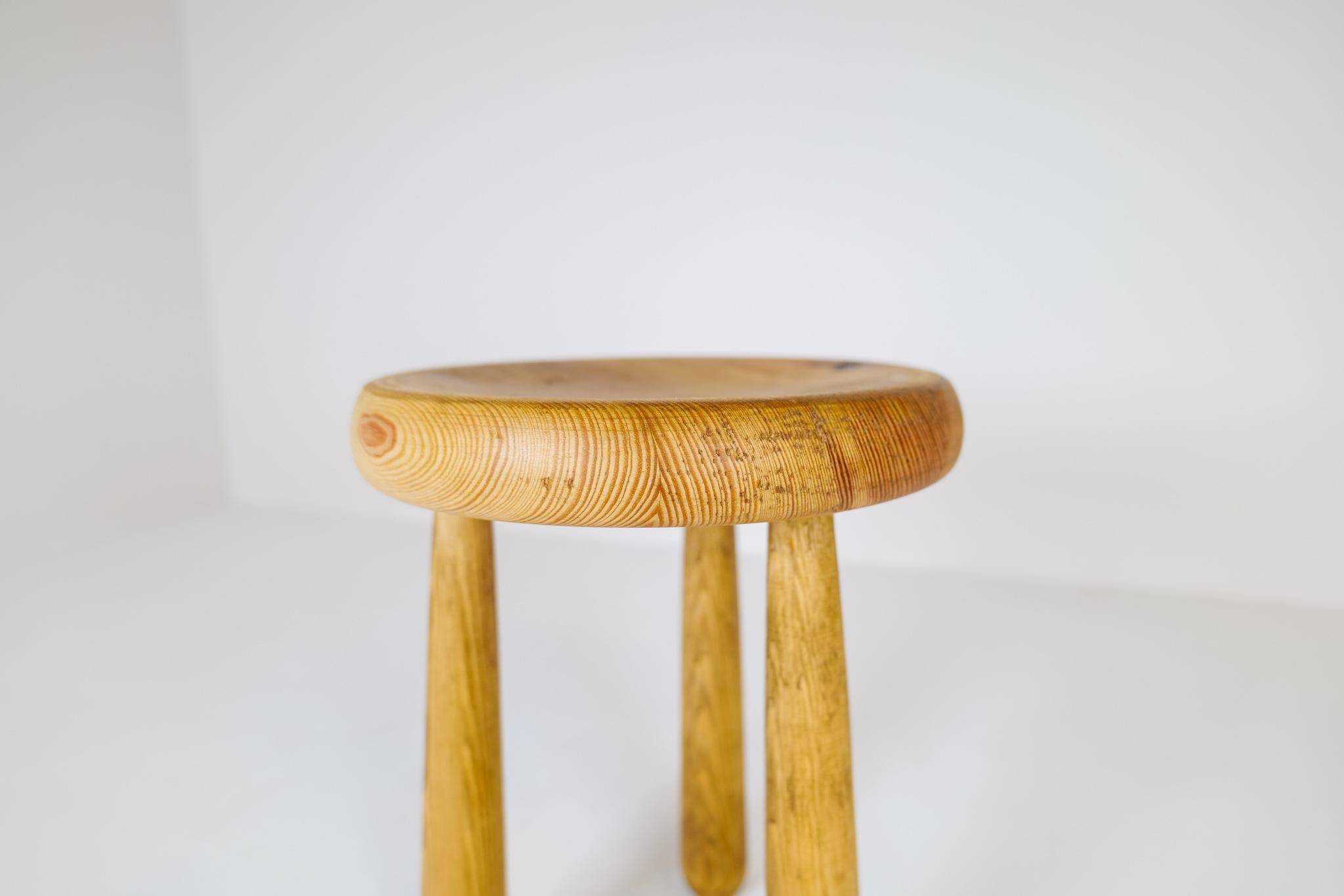 Modern Scandinavian Sculptural Stool, Pine, Sweden, 1970s