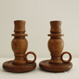 2 wooden candle holders