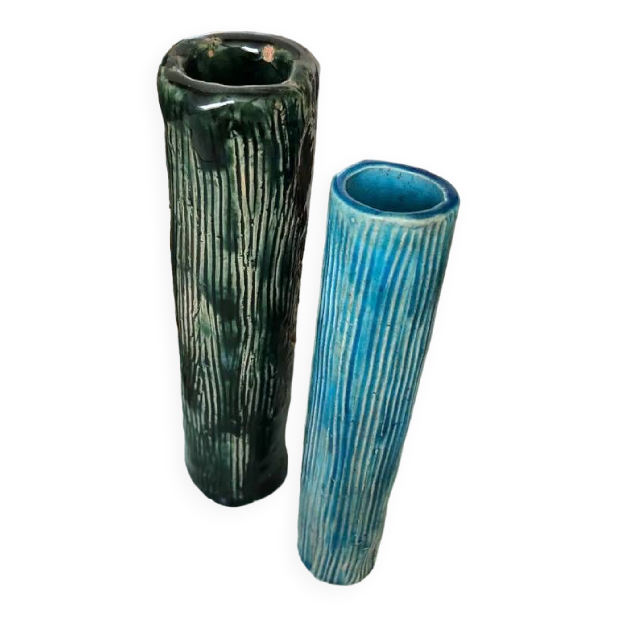 Two enameled tubular vases