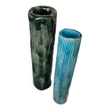 Two enameled tubular vases