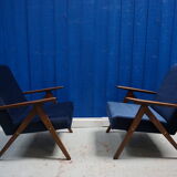 Mid century modern easy chairs from 1960's in navy blue velvet, set of 2
