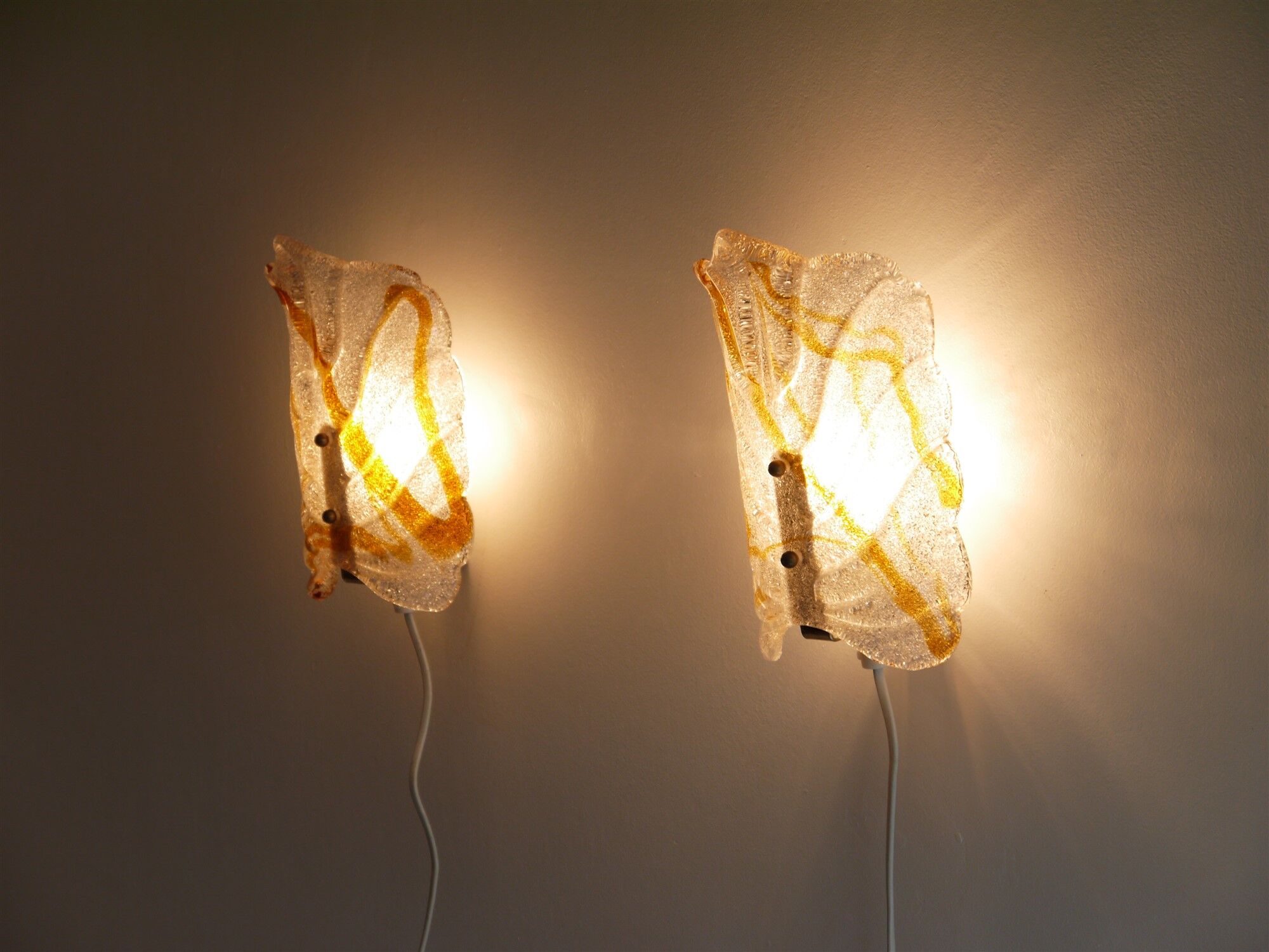 Pair of Scandinavian glass and brass wall light 1970