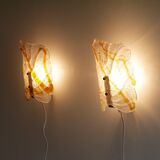 Pair of Scandinavian glass and brass wall light 1970