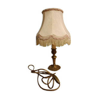 Vintage brass granny lamp | Ecru silk pagoda shade, 1950s/60s