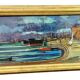 Oil painting Livorno 1975 port boats magnificent
