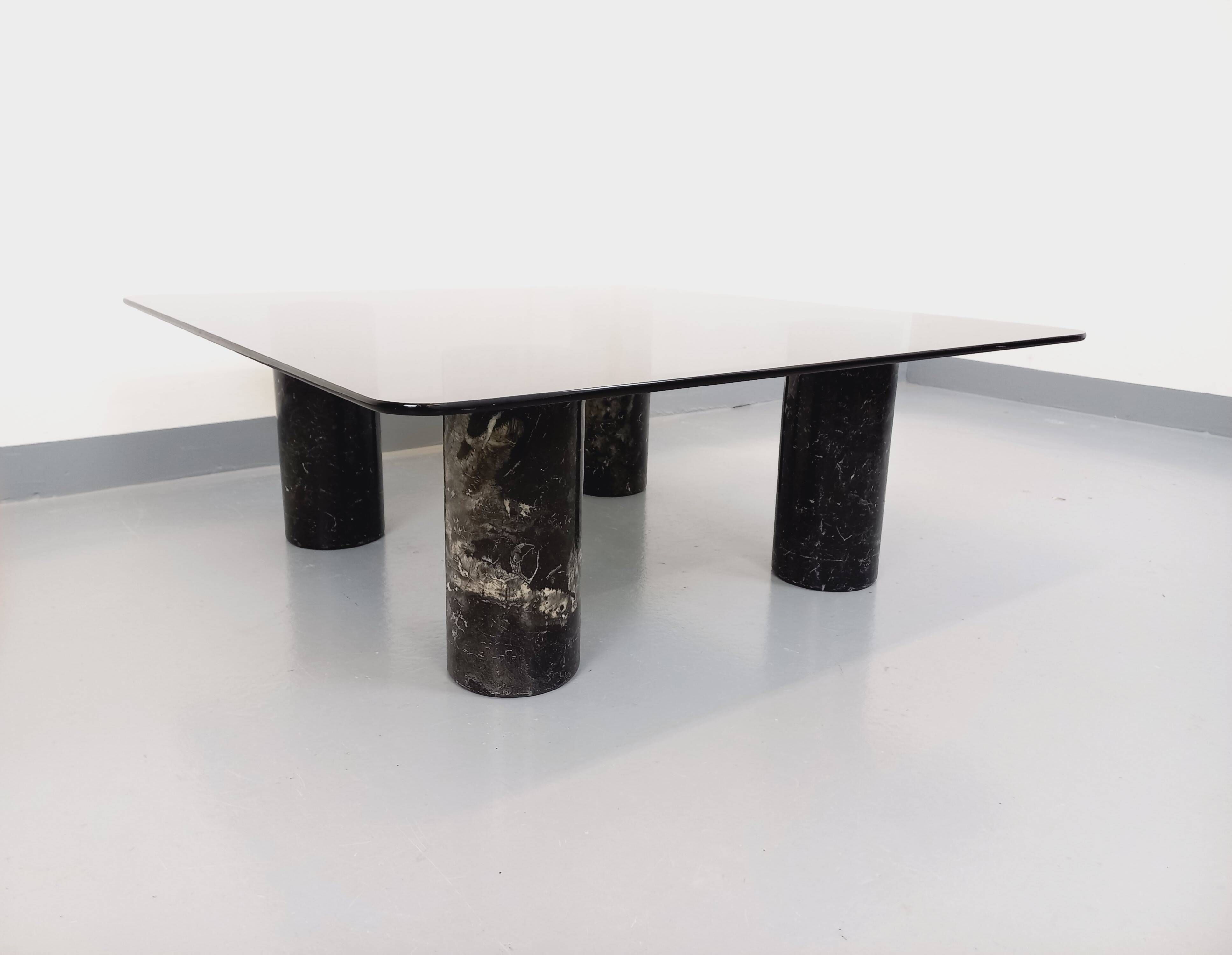 Vintage Italian square marble and glass coffee table from the 70s