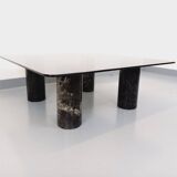 Table basse italienne carrée vintage en marbre et verre des années 70