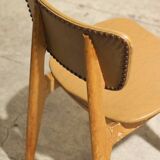 Trio of vintage 6157 chairs by Roger Landault leather and wood 1950