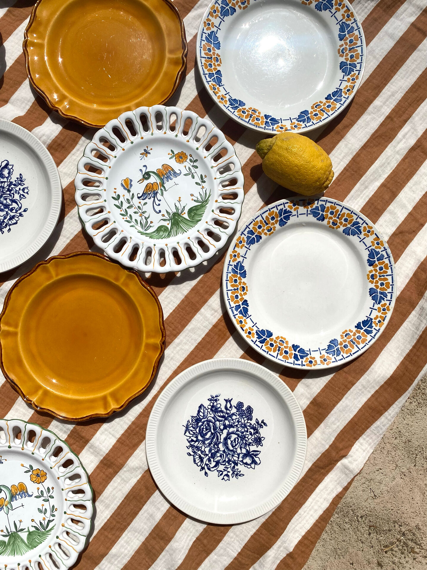Set of twelve mismatched vintage dessert plates.