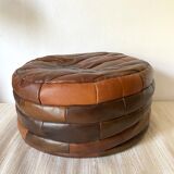 Patchwork leather pouf from the 70s and 80s