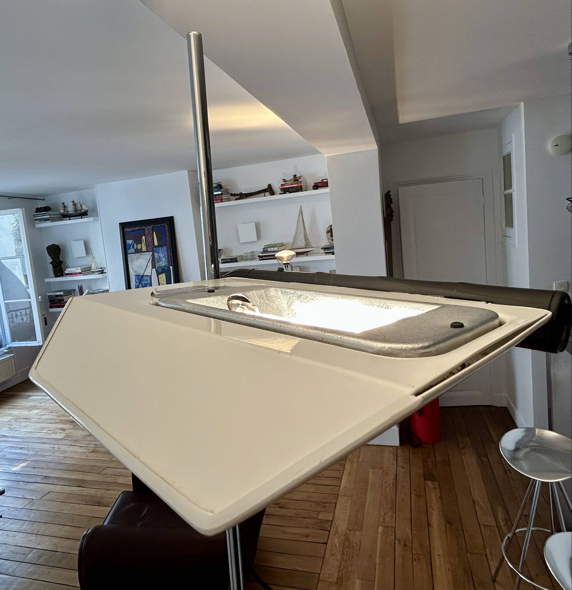 Lampadaire Guzzini "Mattonella", base en marbre Mondrago, 1970
