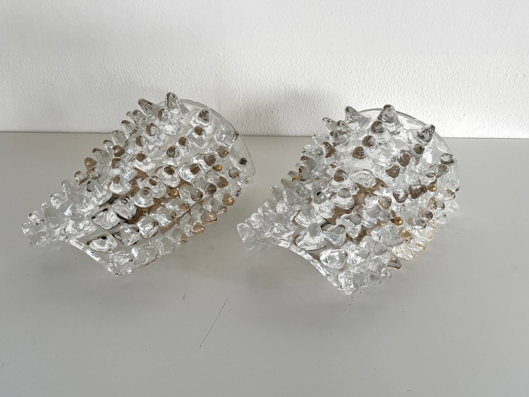 Murano Glass and Brass Wall Lights or Sconces in Barovier Style