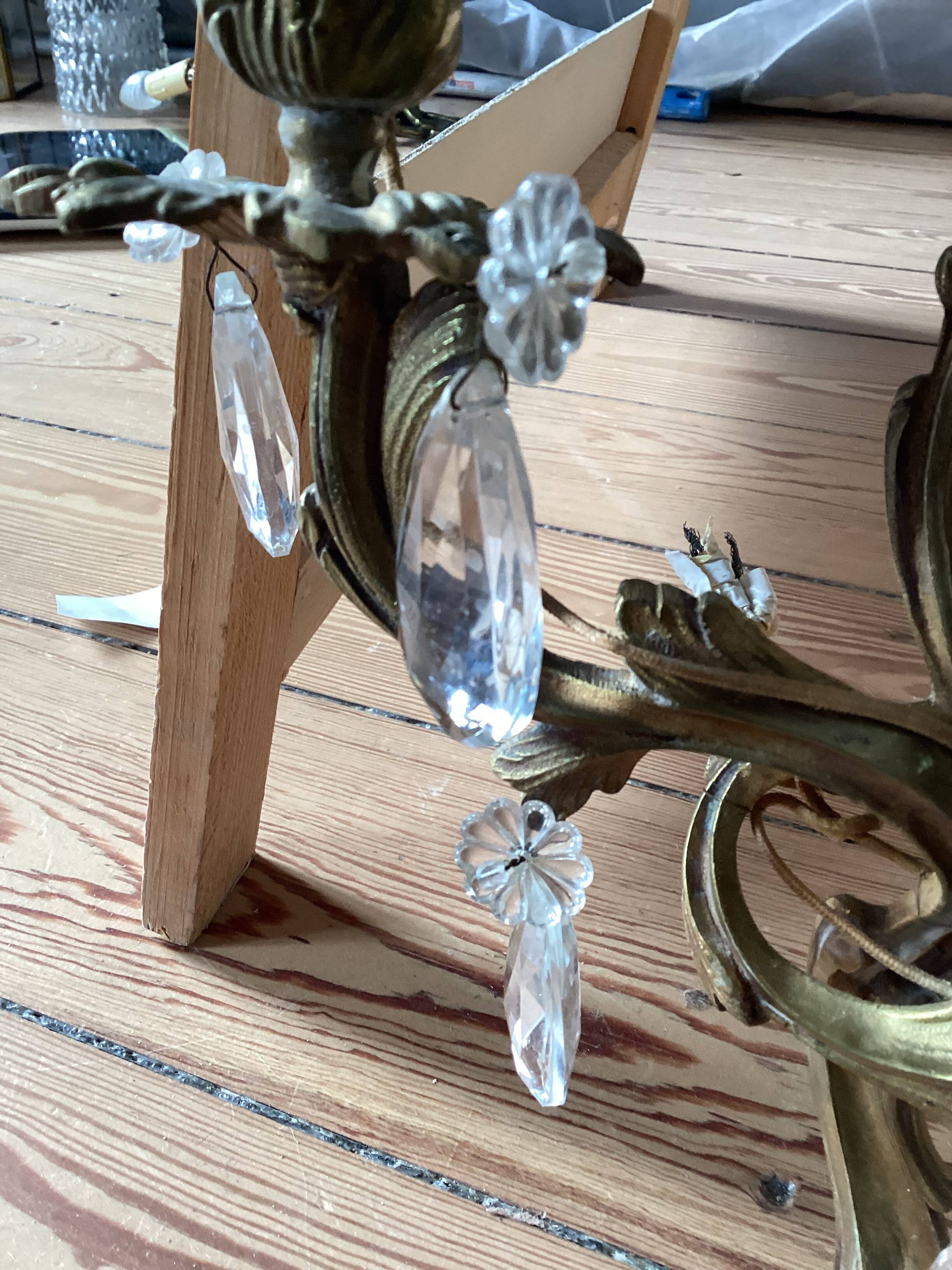 Pair of wall sconces with pendants – Louis XV / Rococo style – Metal