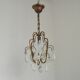 Small French Vintage Brass Single Light 4-Sided Crystal Cage Chandelier