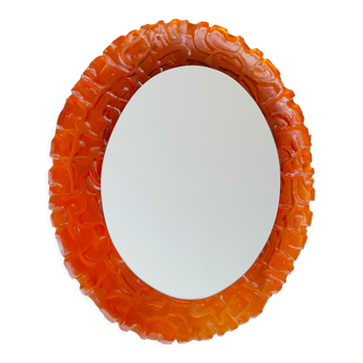 Oval orange acrylic glass backlit mirror