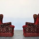 Mid-Century armchairs in damask red velvet, Italy, 50s, set of 2