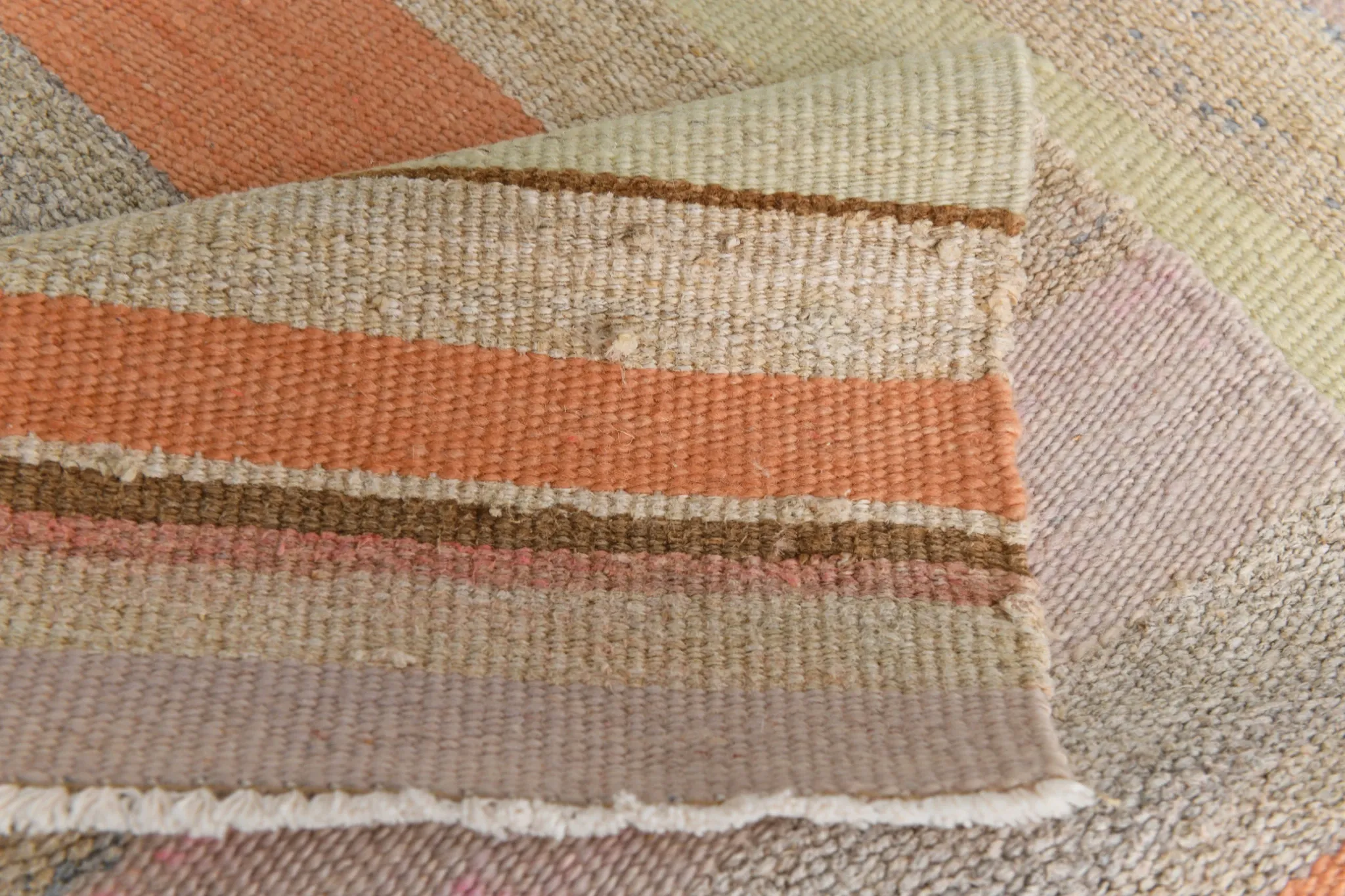 Salmon & Pink Mid Cenyury Modern Kilim Rug, Vintage Striped Boho Carpet