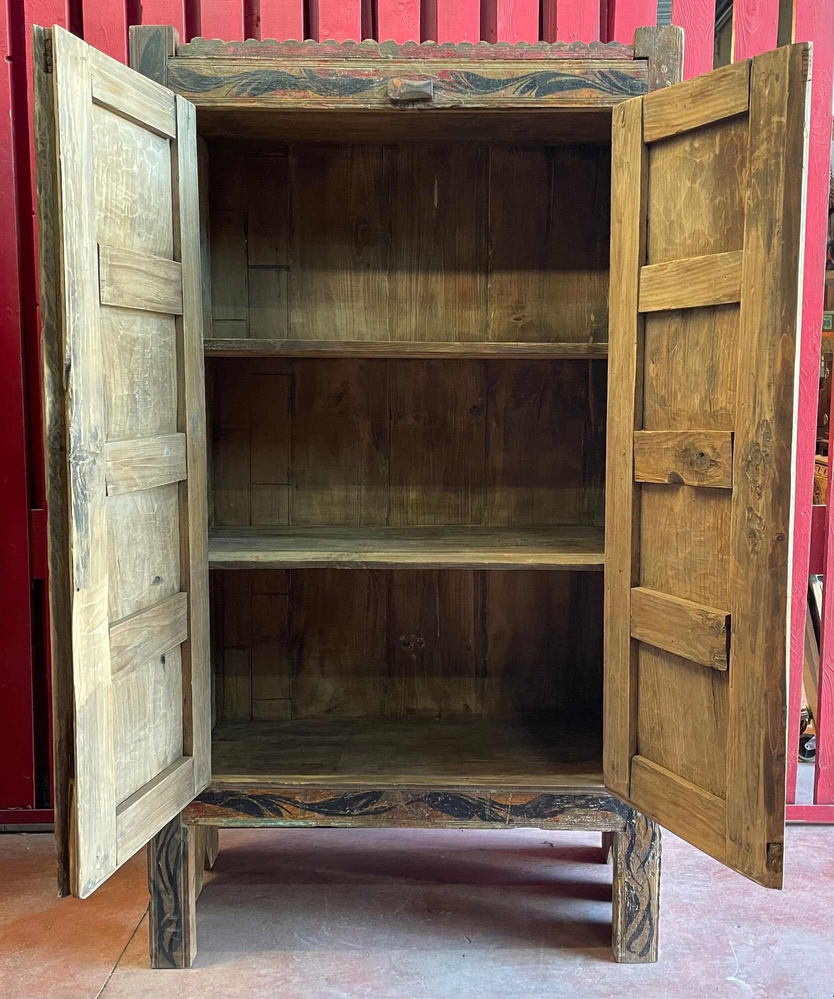 Pakistan, swat valley, old 2-door wardrobe from the 19th century with its original polychromy