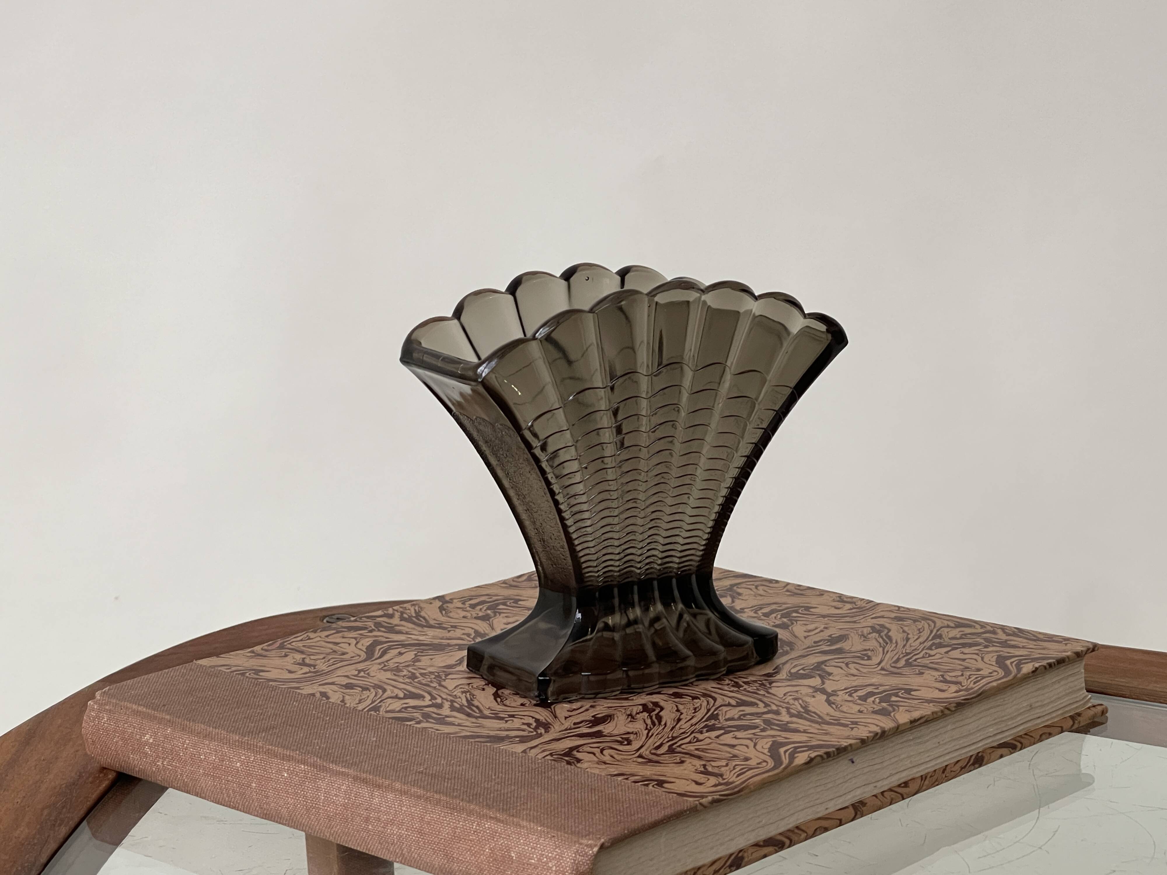 Art Deco Smoked Glass Shell Vase