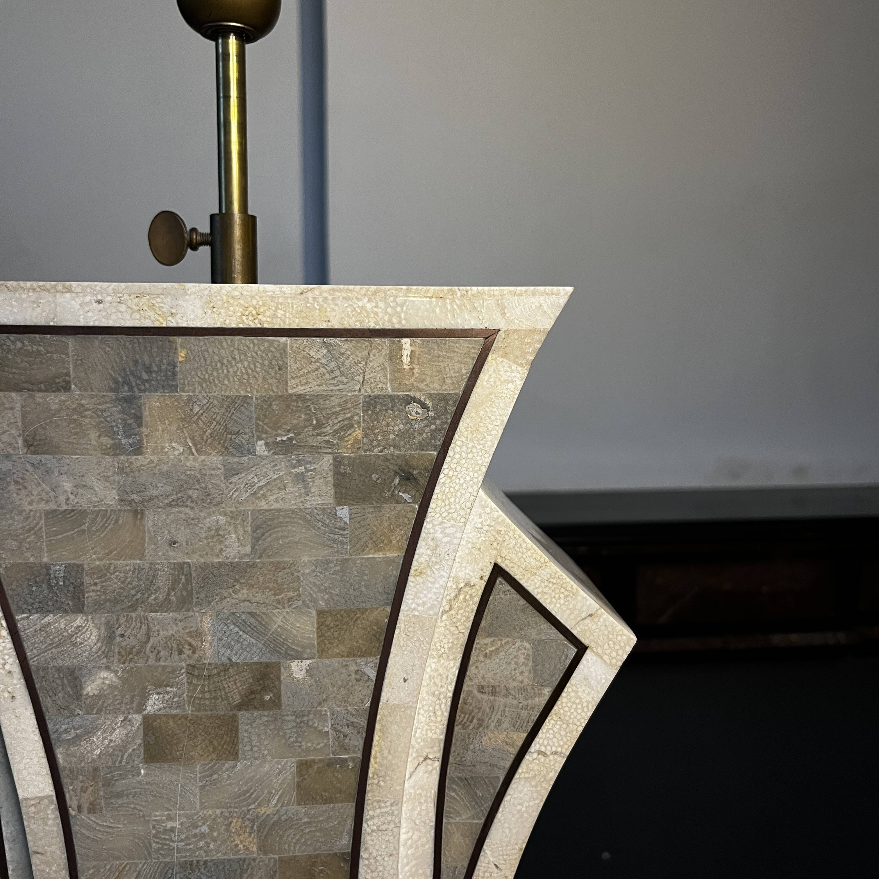 Hollywood regency lamp base maitland smith (usa), tessellated stones & brass, ca 1970