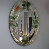 Mid-century round green Murano glass Italian mirror by Mazzega, 1960s