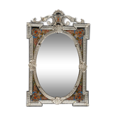 Miroir Vénitien à Pare-closes Style Renaissance – Verre Biseauté Émaillé – XIXe