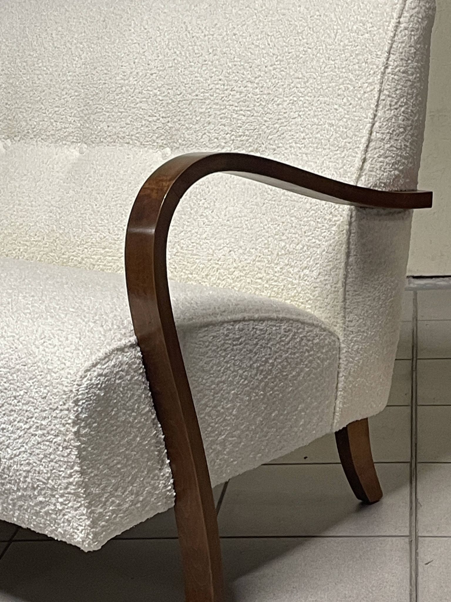 1940s Sofa in Wood and Boucle Fabric, Italian Production