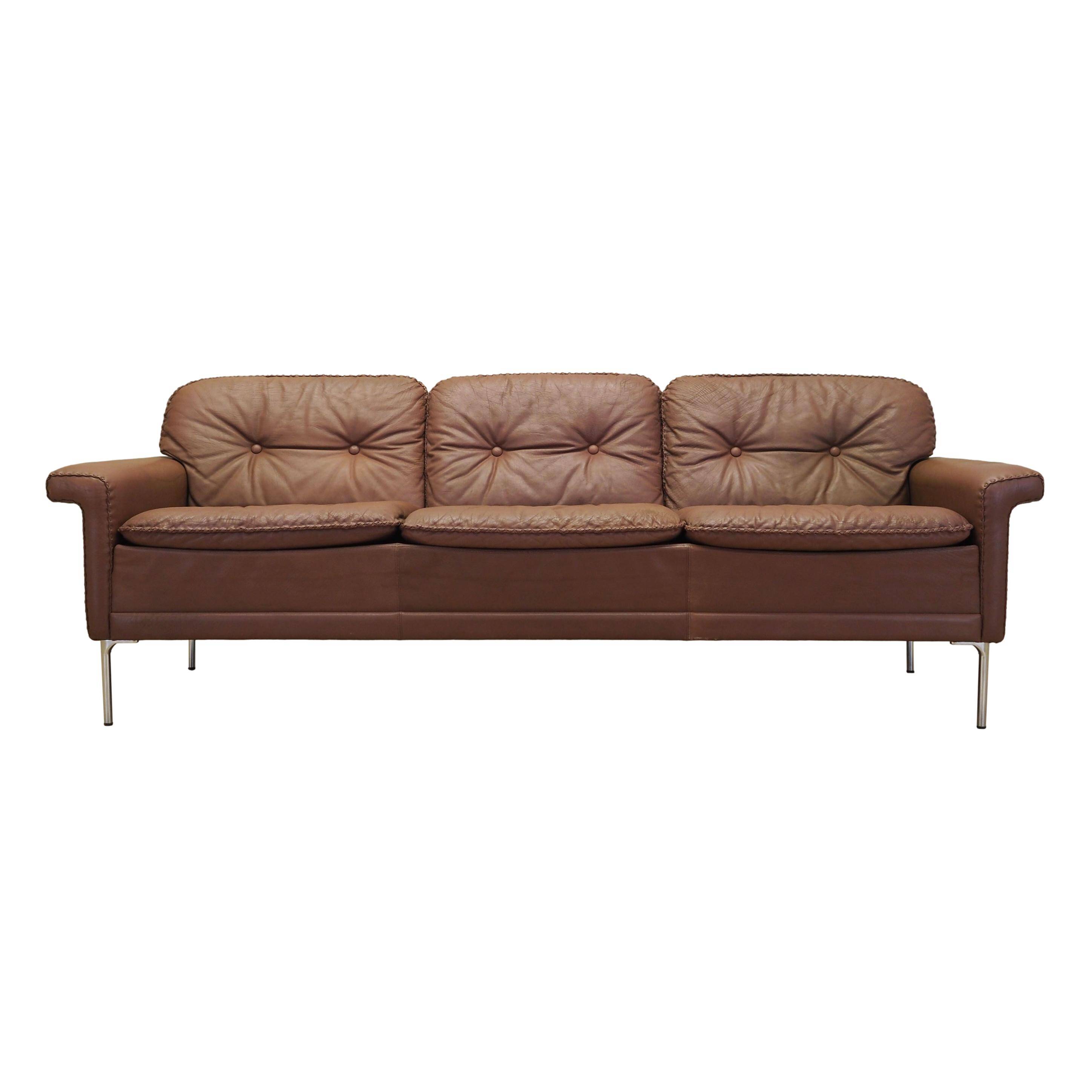 Brown leather sofa, Danish design, 1960s, manufactured by AS Vejen Polstermøbe