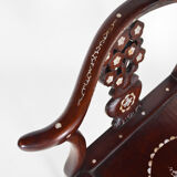 4 Asian armchairs in carved wood and mother-of-pearl inlaid, early twentieth century