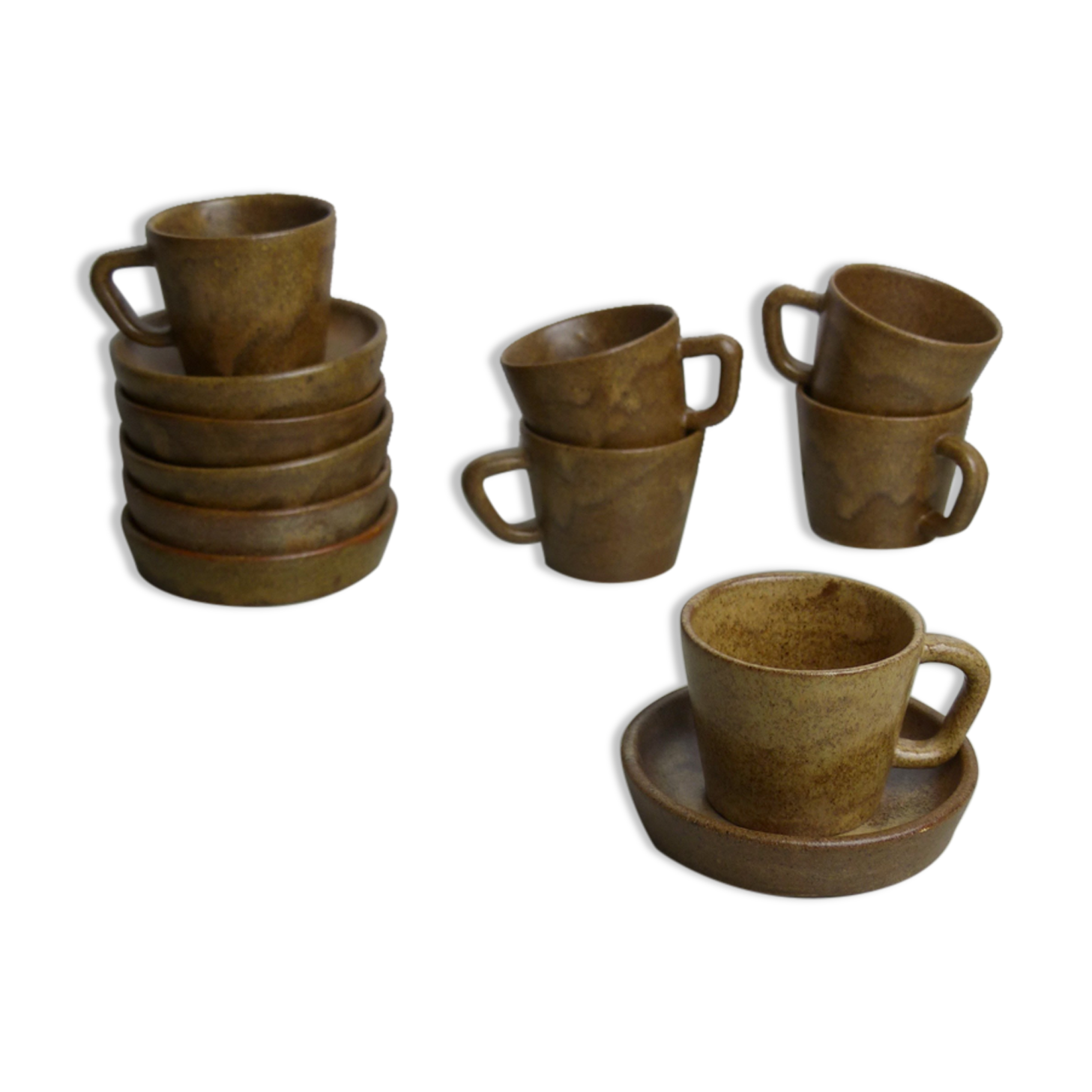 Set of 6 cups in sandstone with saucers