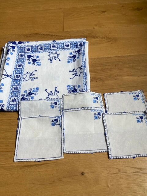 Vintage embroidered tea tablecloth