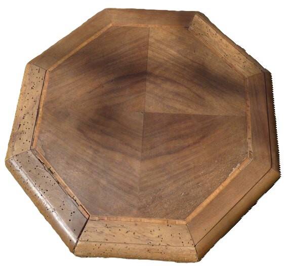 Large octagonal Art Deco marquetry stand. Spacer shelf-Wood fillet decorations 20