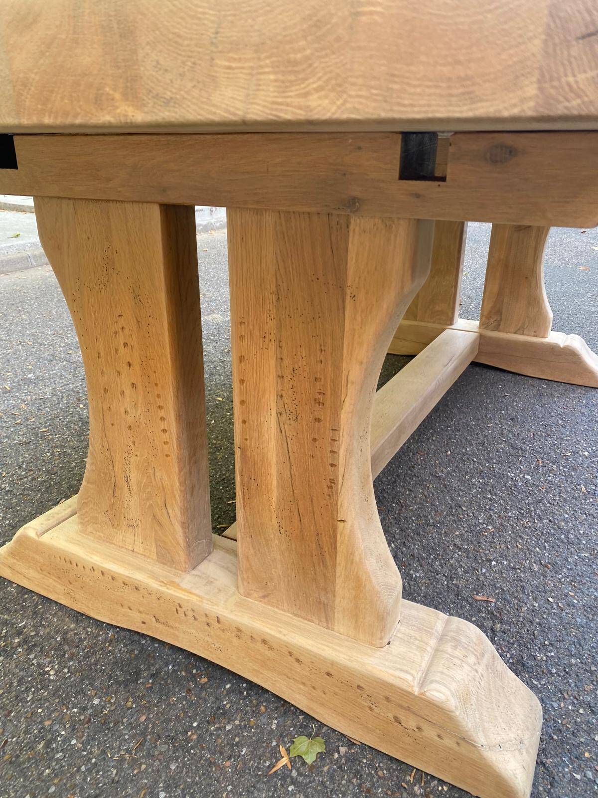 Large extendable monastery table stripped in raw solid oak 200 cm