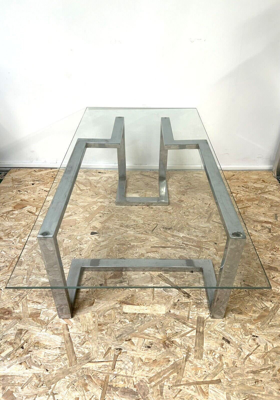 Old glass and chrome coffee table, 70