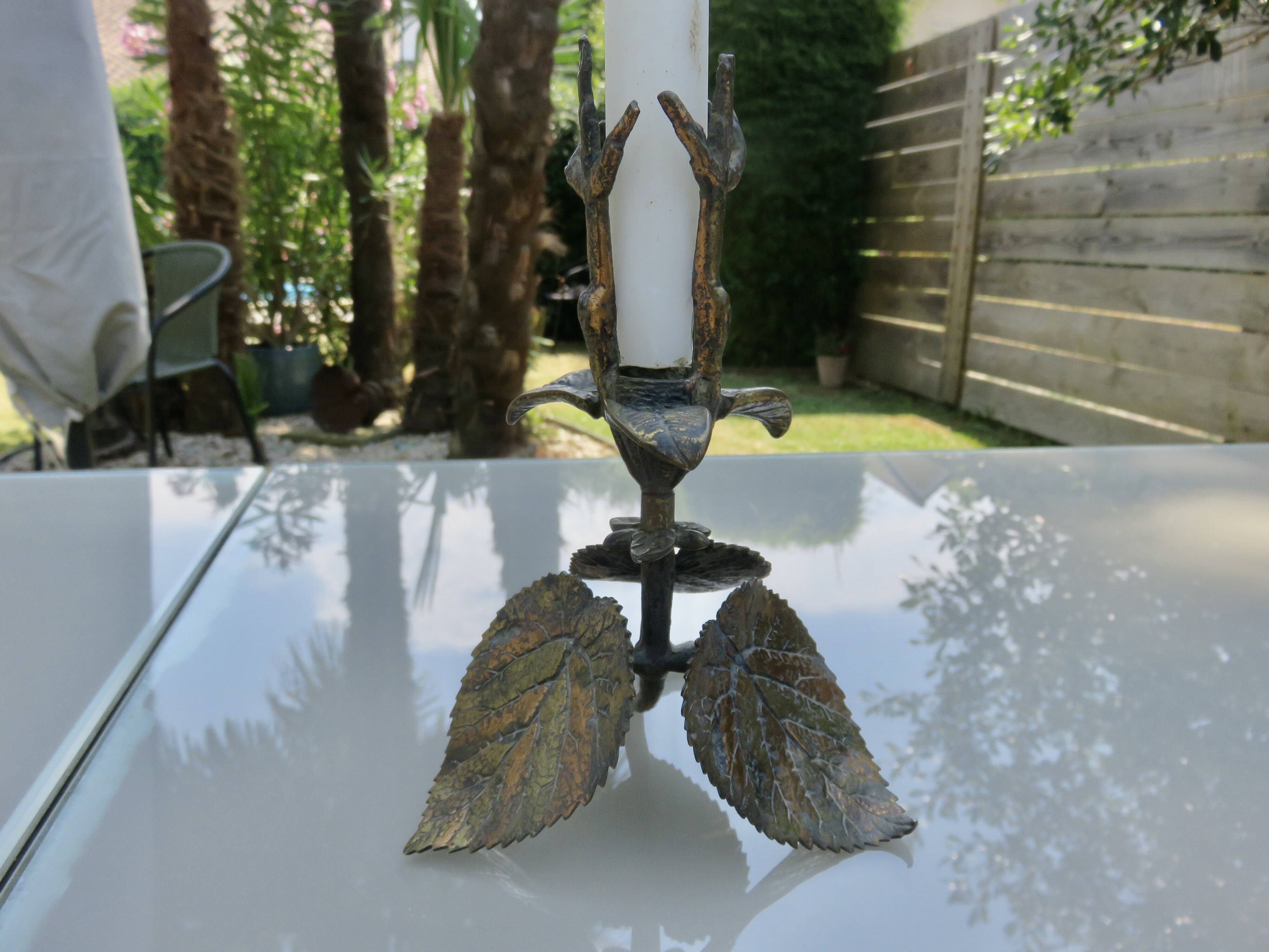 Floral bronze candlestick, Art Nouveau style, 1930s-1940s.