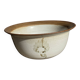 Small thick stoneware bowl with a stylised flower pattern in white on the outside, b