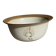Small thick stoneware bowl with a stylised flower pattern in white on the outside, b