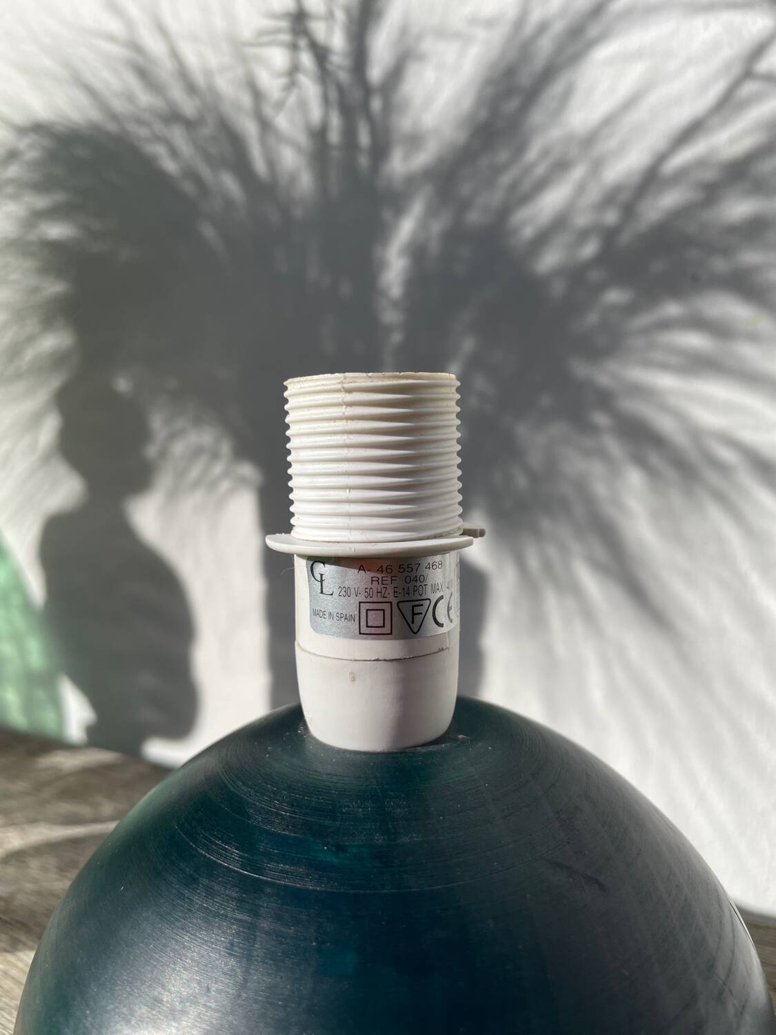 Wooden lamp base, ball-shaped, painted dark green, 1980