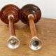Pair of Indian candle holders, wood and silver metal