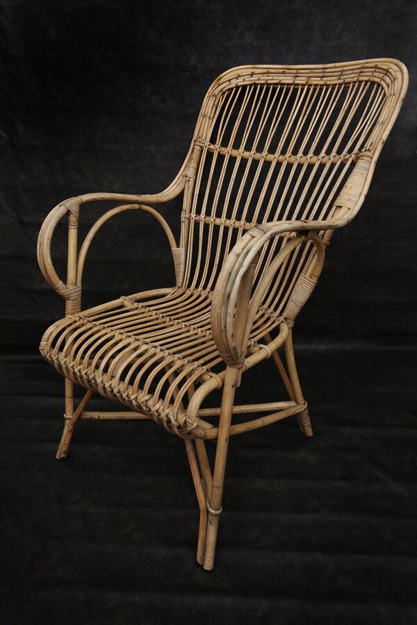 fauteuil en rotin vintage dossier haut