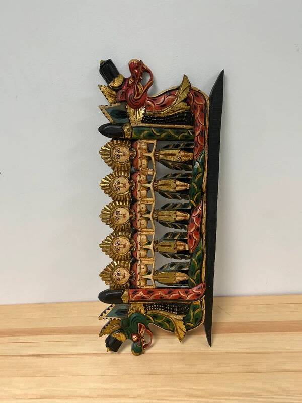 Balinese wall panel carved wood gilded polychrome dragon procession