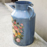 Old broc pot hand painted metal milk can