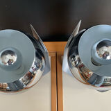 Pair of Eyeball lamps in chrome metal and aluminium
