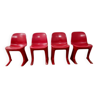 Red Kangaroo Dining Chairs attributed to Ernst Moeckl for Horn, Germany, 1968, Set of 4