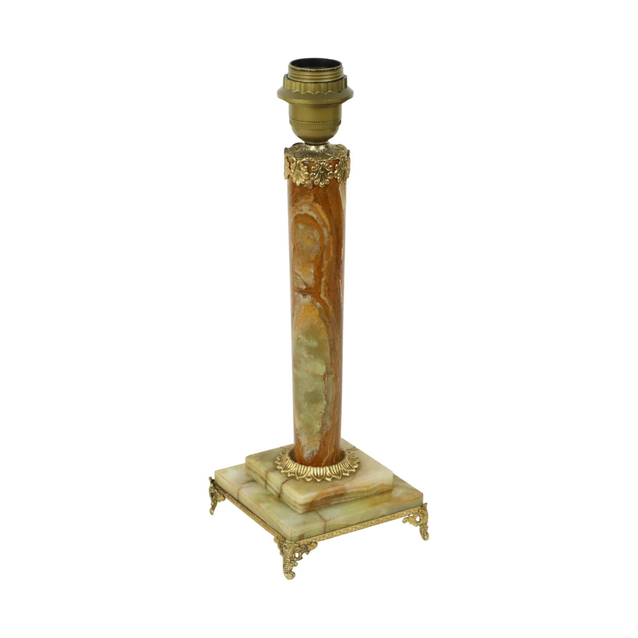 Classic Onyx and Brass Column Table Lamp 20th Century