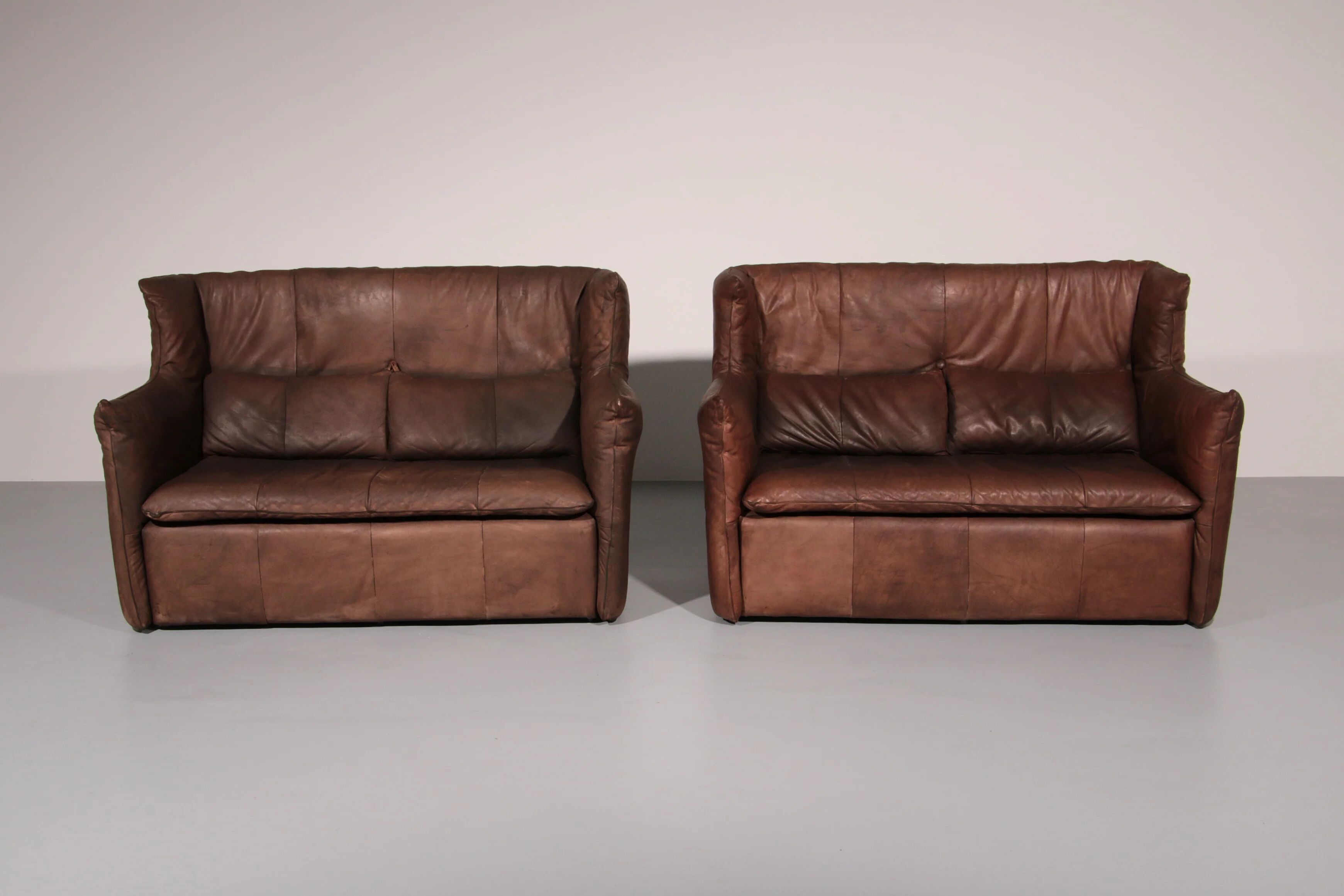Patinated leather sofa by Gerard van den Berg for Montis, Netherlands, 1970s