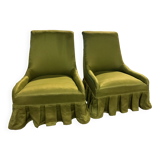 Pair of green fabric armchairs